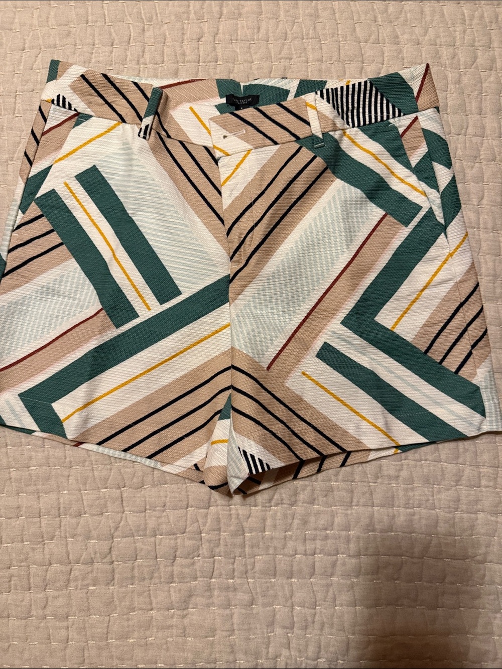 Ann Taylor Geo-Print  Shorts in Green, Cream & Tan